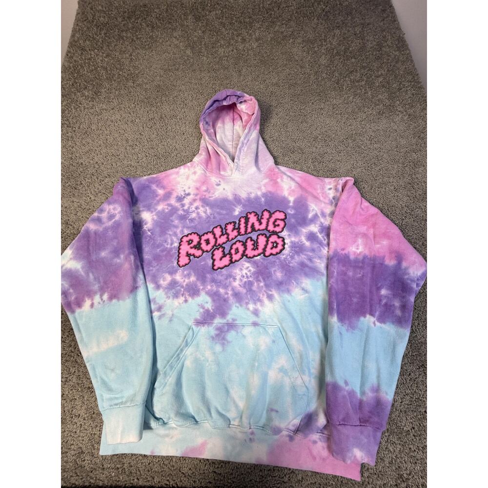 Rolling Loud Hoodie Mens XL Tie Dye Hooded Fleece Sweatshirt Music Pastel